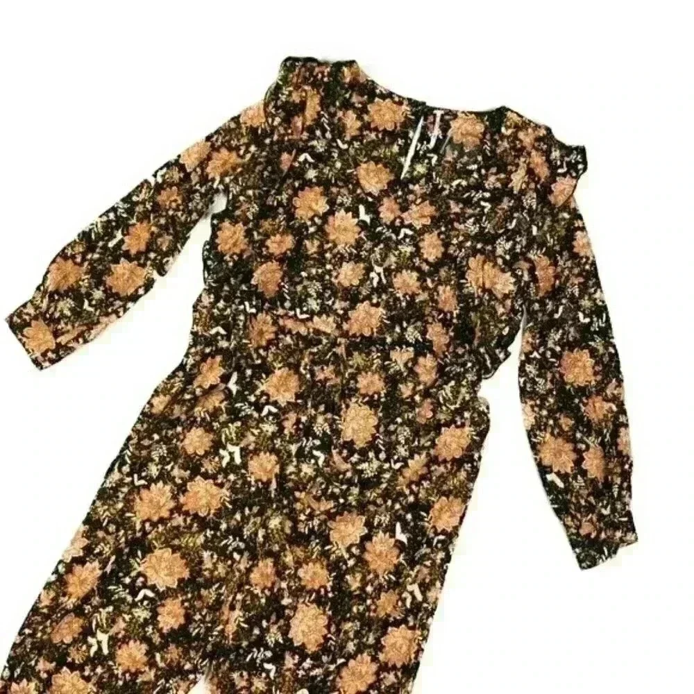 Free People Black Floral Print Lux Jumpsuit